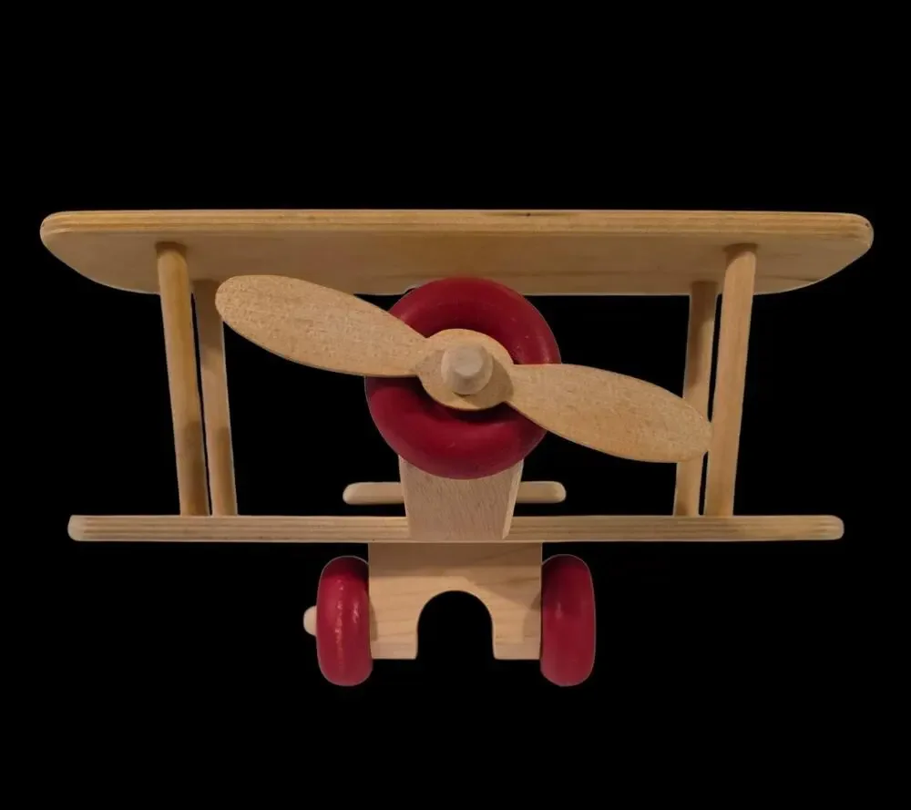 Wooden Handmade Biplane Vintage Style Folk Art